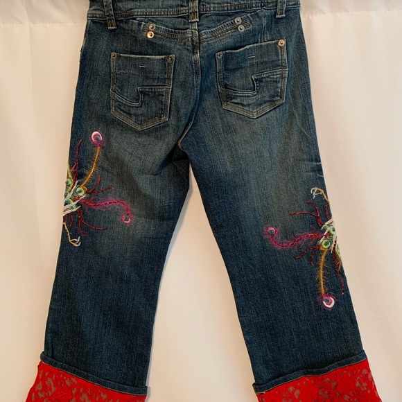 Cache Beaded Embroidered Bird Red Lace Capri 14 - Picture 7 of 15